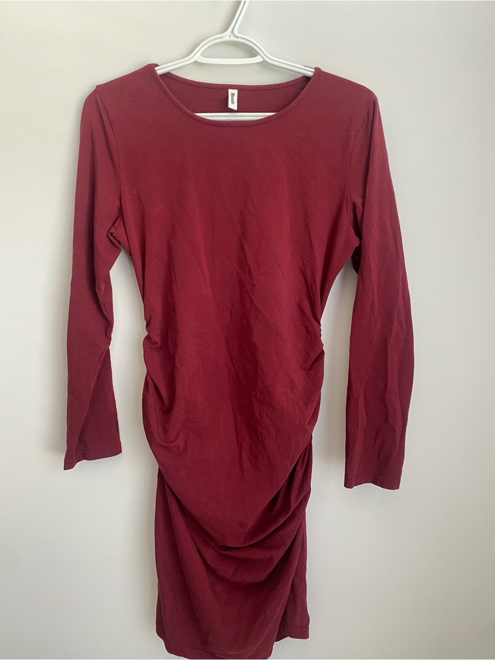 Long Sleeve Ruched Bodycon Dress - Wine Red